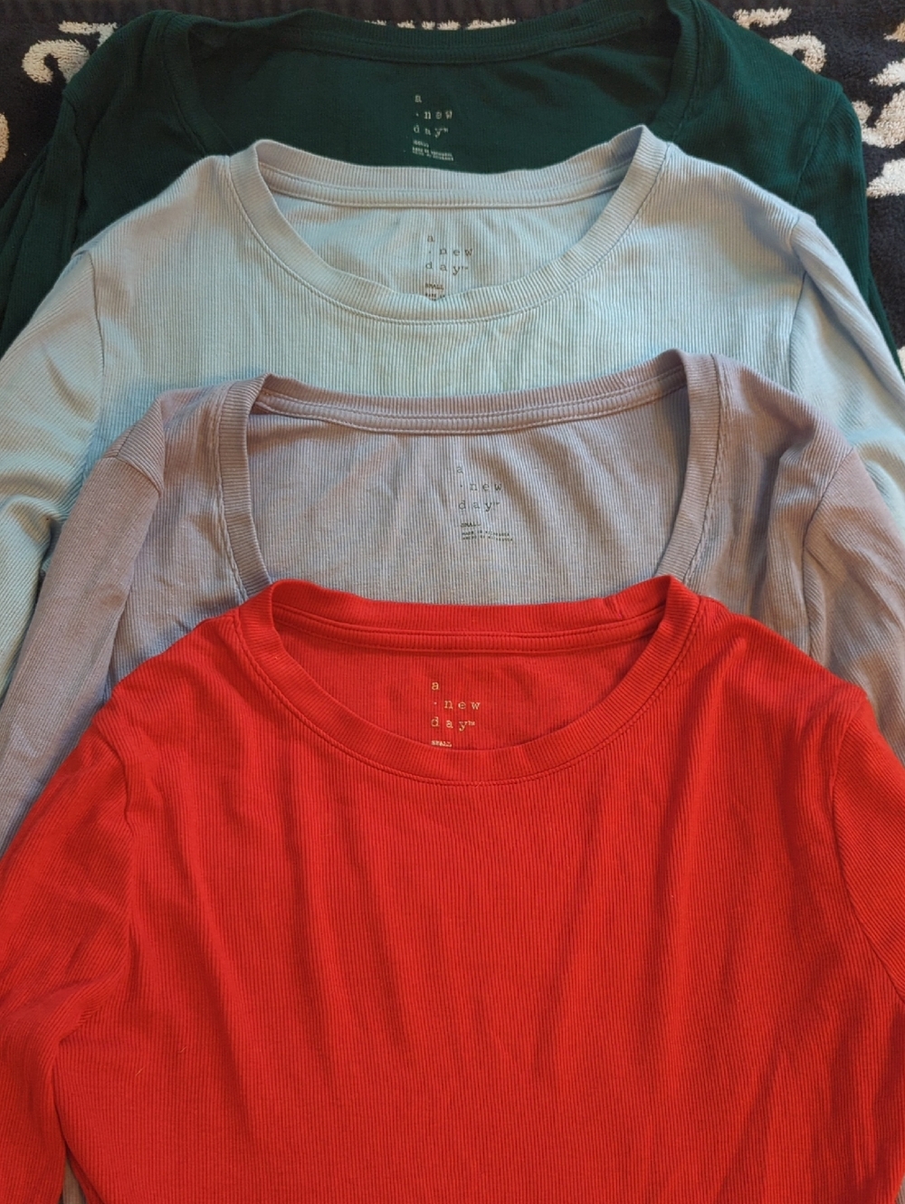 4 a new day Ribbed Long Sleeve Cotton Blend Tees - S